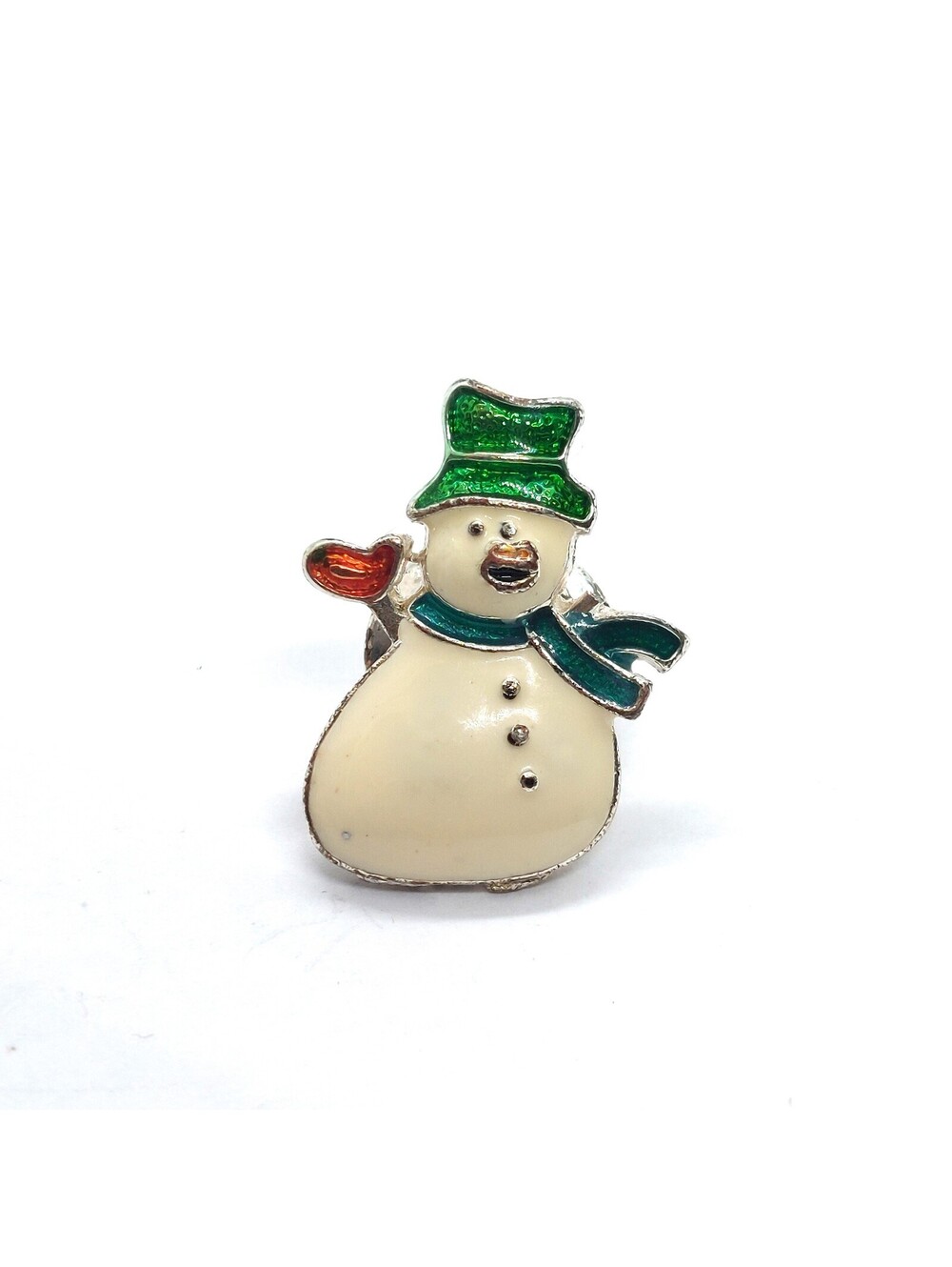 Vintage Snowman Enamel Pin Green Hat Scarf Christmas Winter Holiday Lapel